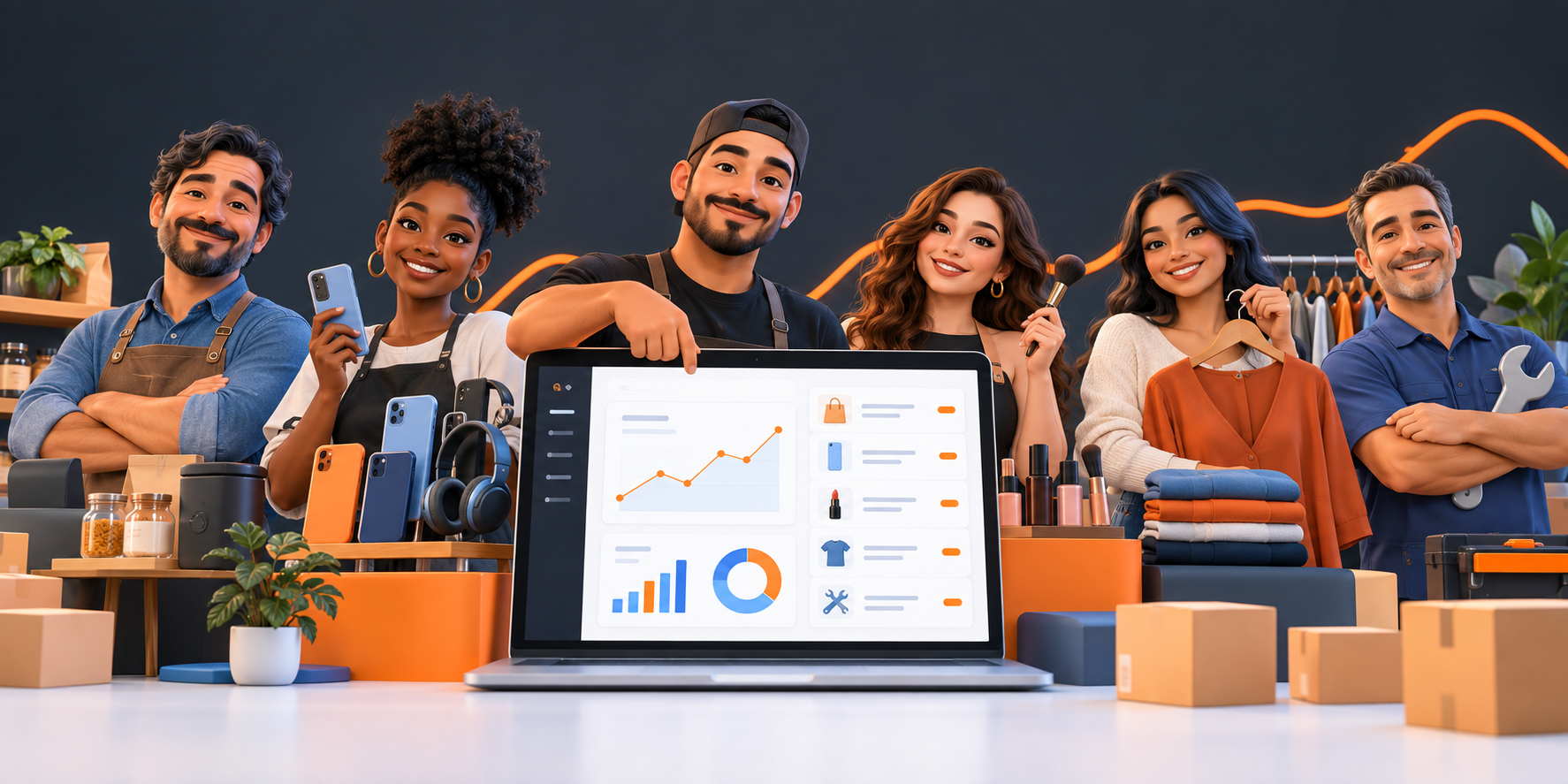 Diferentes negócios usando um sistema de gestão